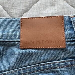 Denim Forum Men's Light Blue Denim Jeans with Tan Leather Patch